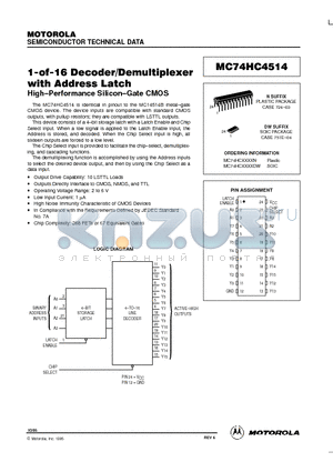 MC74HC4514DW datasheet - 1-of-16 Decoder/Demultiplexer with Address Latch High-Performance Silicon-Gate CMOS