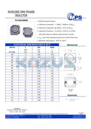 P171004 datasheet - SHIELDED SMD POWER INDUCTOR