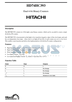 HD74HC393 datasheet - Dual 4-bit Binary Counters