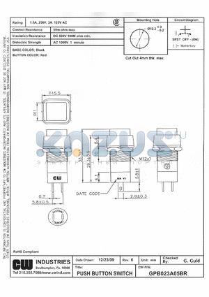 GPB023A05BR datasheet - PUSH BUTTON SWITCH