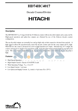 HD74HC4017 datasheet - Decade Counter/Divider