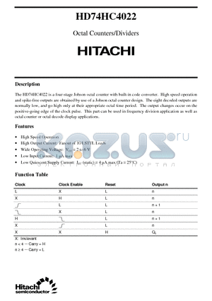 HD74HC4022 datasheet - Octal Counters/Dividers
