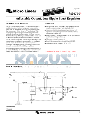 ML4790CS datasheet - Adjustable Output, Low Ripple Boost Regulator