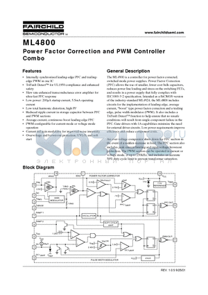 ML4800CP datasheet - Power Factor Correction and PWM Controller Combo