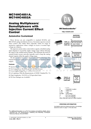 MC74HC4852ADG datasheet - Analog Multiplexers/Demultiplexers with Injection Current Effect Control