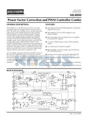 ML4800IP datasheet - Power Factor Correction and PWM Controller Combo