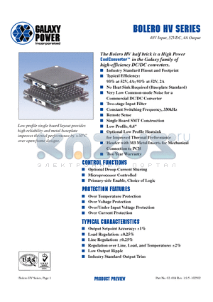 GPBW52V04MMRG001 datasheet - BOLERO HV Series 48V Input, 52VDC, 4A Output