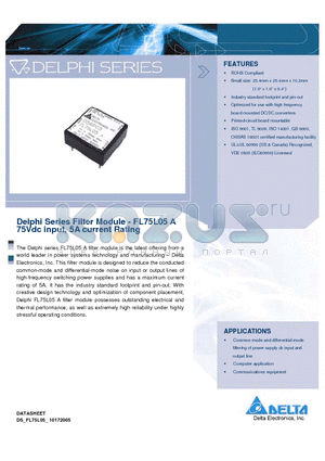 FL75L05A datasheet - Delphi Series Filter Module 75Vdc input, 5A current Rating