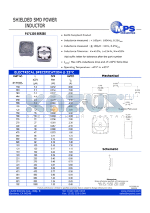 P171205-221 datasheet - SHIELDED SMD POWER INDUCTOR