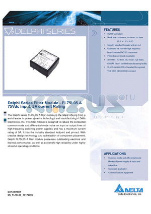 FL75L10A datasheet - Delphi Series Filter Module 75Vdc input, 5A current Rating