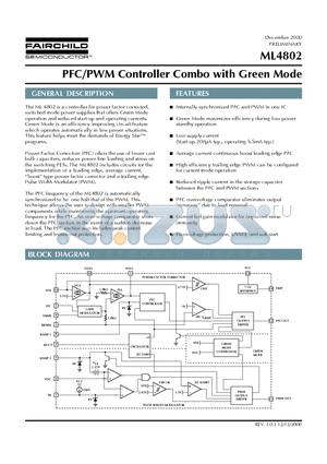ML4802CP datasheet - PFC/PWM Controller Combo with Green Mode