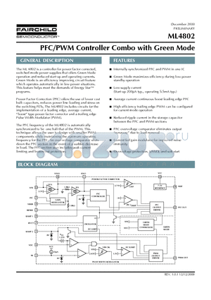 ML4802IP datasheet - PFC/PWM Controller Combo with Green Mode