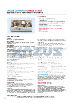 GPC225 datasheet - 225 Watt Global Performance Switchers