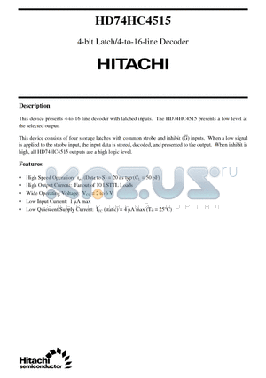 HD74HC4515 datasheet - 4-bit Latch/4-to-16-line Decoder