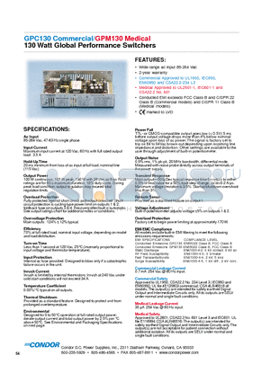 GPC130B datasheet - 130 Watt Global Performance Switchers