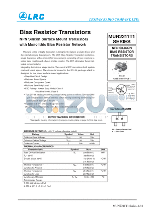 MUN2232T1 datasheet - Bias Resistor Transistor