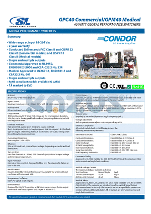 GPC40-5 datasheet - 40 WATT GLOBAL PERFORMANCE SWITCHERS