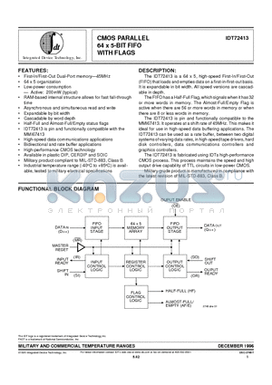 IDT72413L25SOB datasheet - CMOS PARALLEL 64 x 5-BIT FIFO WITH FLAGS