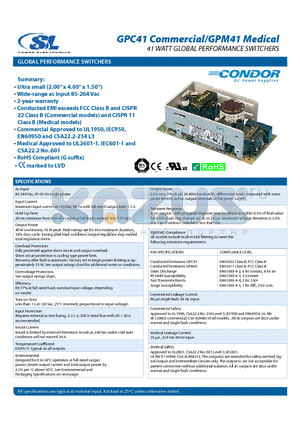 GPC41-5 datasheet - 41 WATT GLOBAL PERFORMANCE SWITCHERS