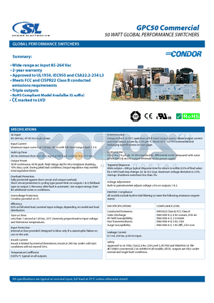 GPC50 datasheet - 50 WATT GLOBAL PERFORMANCE SWITCHERS