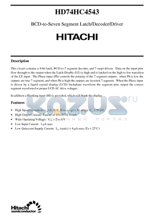 HD74HC4543 datasheet - BCD-to-Seven Segment Latch/Decoder/Driver