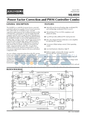 ML4804IP datasheet - Power Factor Correction and PWM Controller Combo