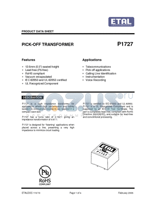 P1727 datasheet - PICK-OFF TRANSFORMER