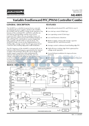 ML4805CP datasheet - Variable Feedforward PFC/PWM Controller Combo