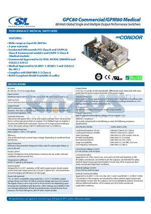 GPC80-28 datasheet - 80 Watt Global Single and Multiple Output Performance Switchers