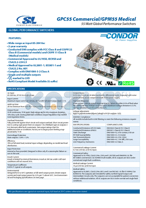 GPC55B datasheet - 55 Watt Global Performance Switchers