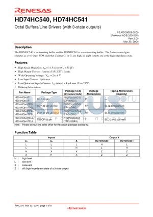 HD74HC541P datasheet - Octal Buffers/Line Drivers (with 3-state outputs)