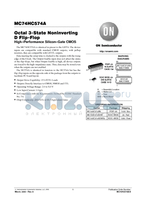 MC74HC574ADW datasheet - Octal 3-State Noninverting D Flip-Flop