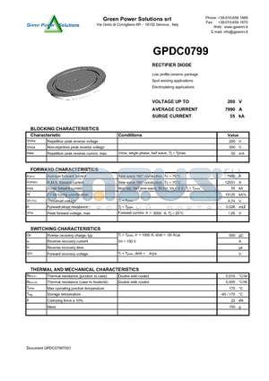 GPDC0799 datasheet - RECTIFIER DIODE