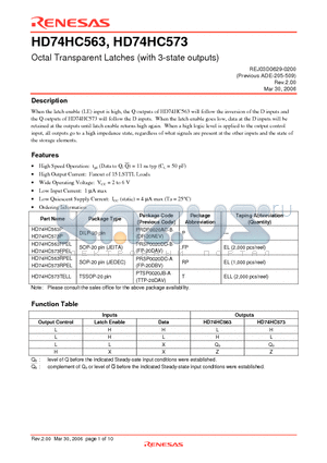 HD74HC563RPEL datasheet - Octal Transparent Latches (with 3-state outputs)