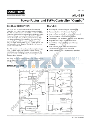 ML4819CP datasheet - Power Factor and PWM Controller Combo