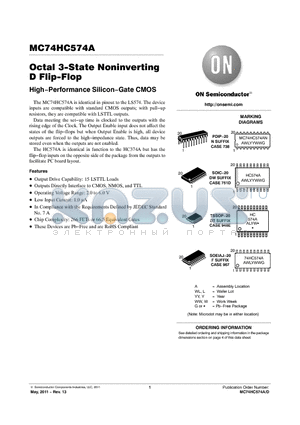 MC74HC574ADWR2G datasheet - Octal 3-State Noninverting D Flip-Flop