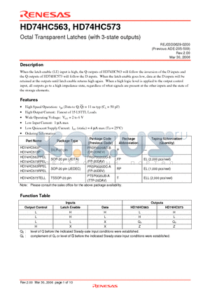 HD74HC573FPEL datasheet - Octal Transparent Latches (with 3-state outputs)