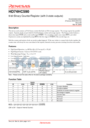 HD74HC590P datasheet - 8-bit Binary Counter/Register (with 3-state outputs)