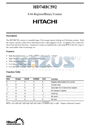 HD74HC592 datasheet - 8-bit Register/Binary Counter