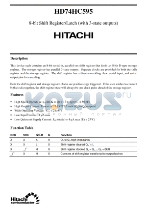 HD74HC595 datasheet - 8-bit Shift Register/Latch (with 3-state outputs)