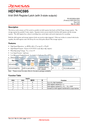 HD74HC595 datasheet - 8-bit Shift Register/Latch (with 3-state outputs)