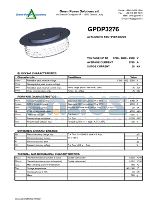 GPDP3276 datasheet - AVALANCHE RECTIFIER DIODE