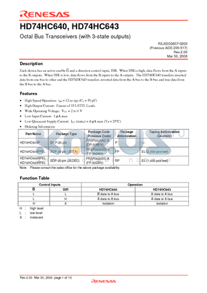 HD74HC640P datasheet - Octal Bus Transceivers (with 3-state outputs)