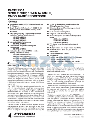 P1750A-15CMB datasheet - SINGLE CHIP, 15MHz to 40MHz, CMOS 16-BIT PROCESSOR