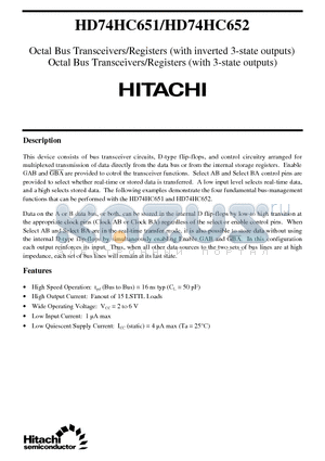 HD74HC651 datasheet - Octal Bus Transceivers/Registers(with inverted 3-state outputs)
