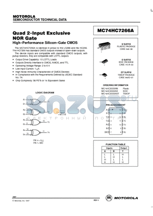 MC74HC7266AD datasheet - Quad 2-Input Exclusive NOR Gate