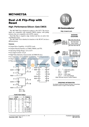 MC74HC73ADR2G datasheet - Dual J-K Flip-Flop with Reset High−Performance Silicon−Gate CMOS