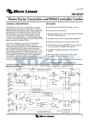 ML4824IP-2 datasheet - Power Factor Correction and PWM Controller Combo