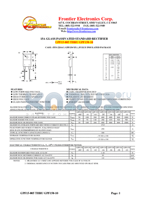 GPF15-005 datasheet - 15A GLASS PASSIVATED STANDARD RECTIFIER