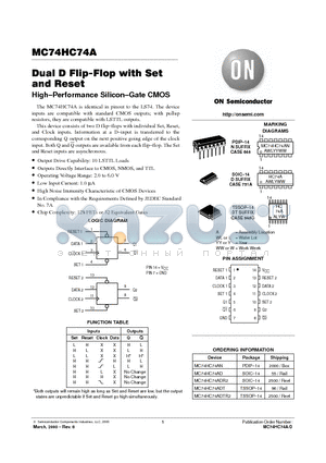 MC74HC74ADT datasheet - Dual D Flip-Flop with Set and Reset
